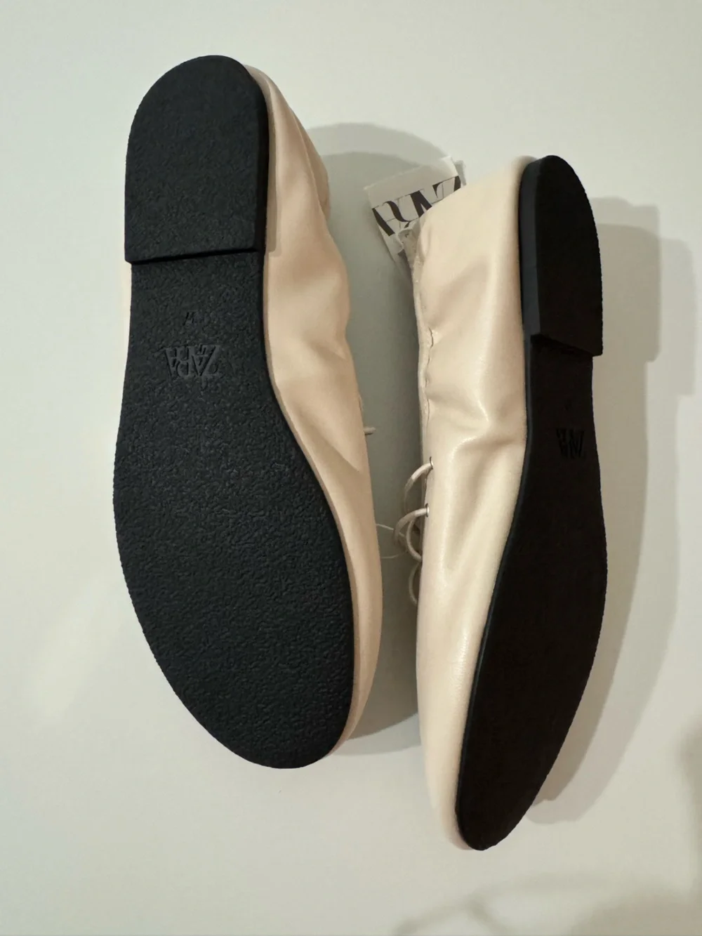 Zara Cream Lace-Up Leather Flats